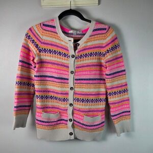 Boden Cardigan Women US 4 Multi Good Fair Isle Wool Blend Neon Sweater WK887